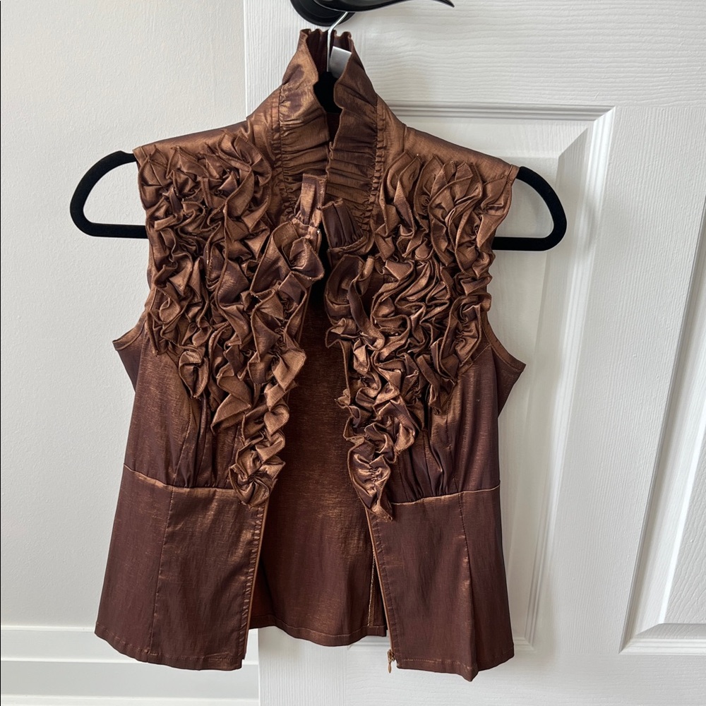 Joseph Ribkoff Bronze Ruffled Sleeveless Top